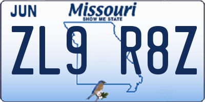 MO license plate ZL9R8Z