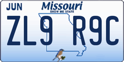 MO license plate ZL9R9C