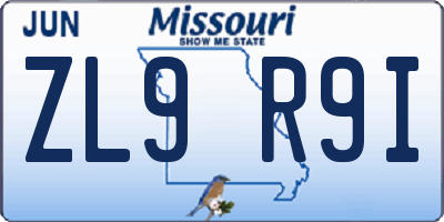 MO license plate ZL9R9I