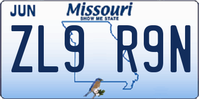 MO license plate ZL9R9N