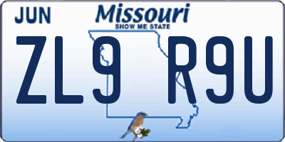 MO license plate ZL9R9U