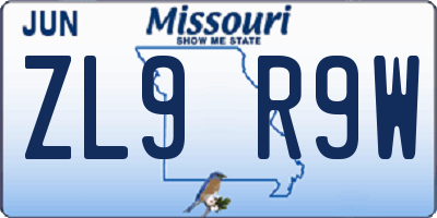 MO license plate ZL9R9W