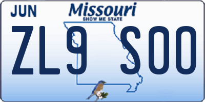 MO license plate ZL9S0O
