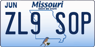 MO license plate ZL9S0P