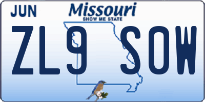 MO license plate ZL9S0W