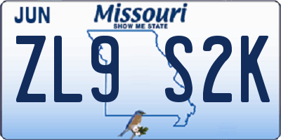 MO license plate ZL9S2K