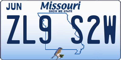 MO license plate ZL9S2W