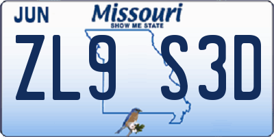 MO license plate ZL9S3D