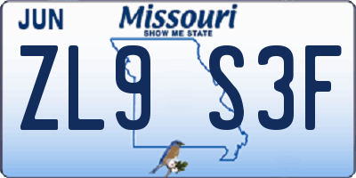 MO license plate ZL9S3F