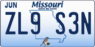 MO license plate ZL9S3N