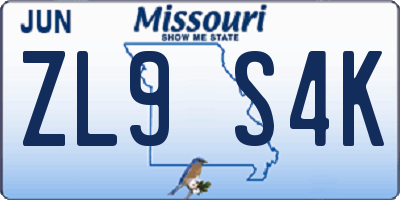 MO license plate ZL9S4K