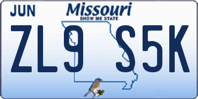 MO license plate ZL9S5K