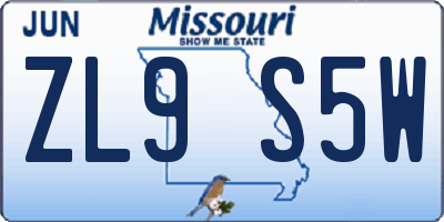 MO license plate ZL9S5W