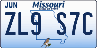 MO license plate ZL9S7C