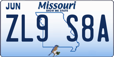 MO license plate ZL9S8A