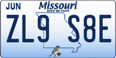 MO license plate ZL9S8E
