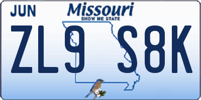 MO license plate ZL9S8K