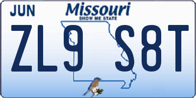 MO license plate ZL9S8T