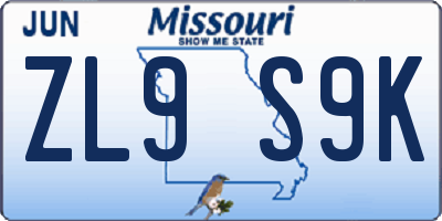 MO license plate ZL9S9K