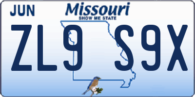 MO license plate ZL9S9X