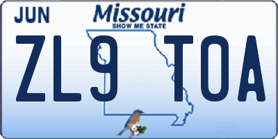 MO license plate ZL9T0A