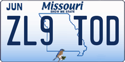 MO license plate ZL9T0D