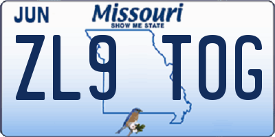 MO license plate ZL9T0G