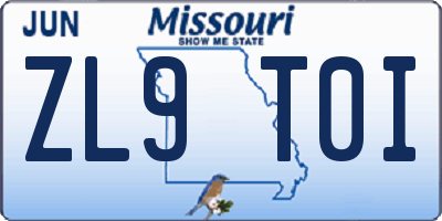 MO license plate ZL9T0I