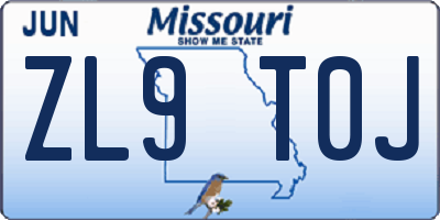 MO license plate ZL9T0J