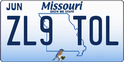 MO license plate ZL9T0L