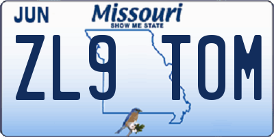 MO license plate ZL9T0M