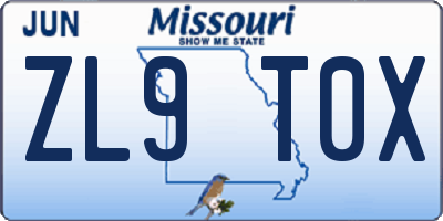 MO license plate ZL9T0X