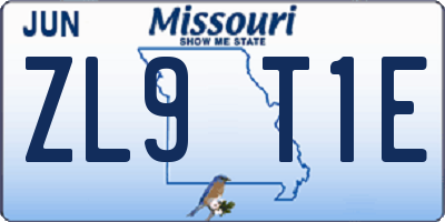 MO license plate ZL9T1E