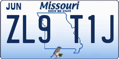 MO license plate ZL9T1J