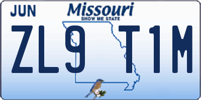 MO license plate ZL9T1M