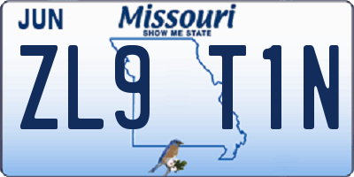 MO license plate ZL9T1N