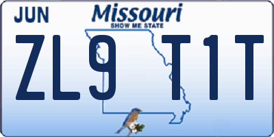 MO license plate ZL9T1T