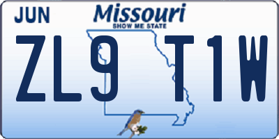 MO license plate ZL9T1W