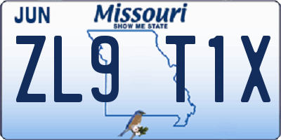 MO license plate ZL9T1X