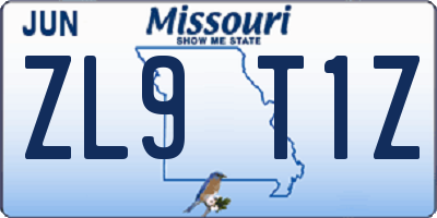MO license plate ZL9T1Z