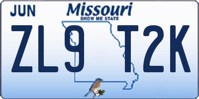 MO license plate ZL9T2K