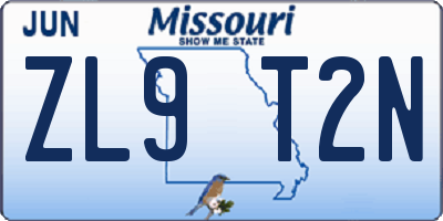 MO license plate ZL9T2N