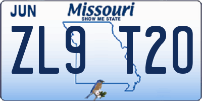 MO license plate ZL9T2O