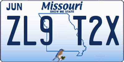 MO license plate ZL9T2X