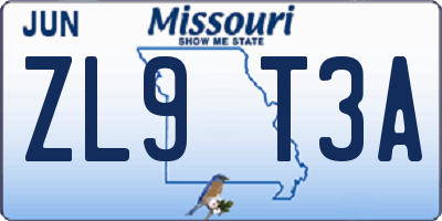 MO license plate ZL9T3A