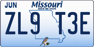 MO license plate ZL9T3E