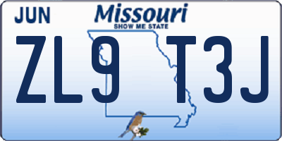 MO license plate ZL9T3J