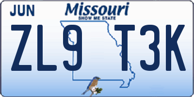 MO license plate ZL9T3K