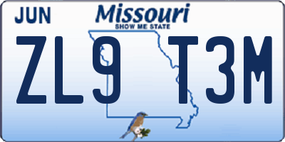 MO license plate ZL9T3M