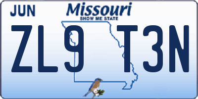 MO license plate ZL9T3N